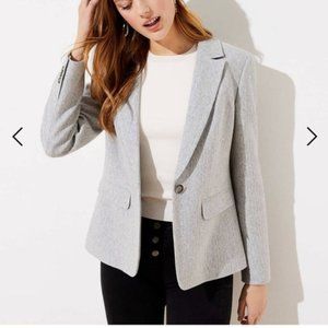 Ann Taylor LOFT Dark Academia Grey Herringbone Houndstooth Blazer Jacket Cotton